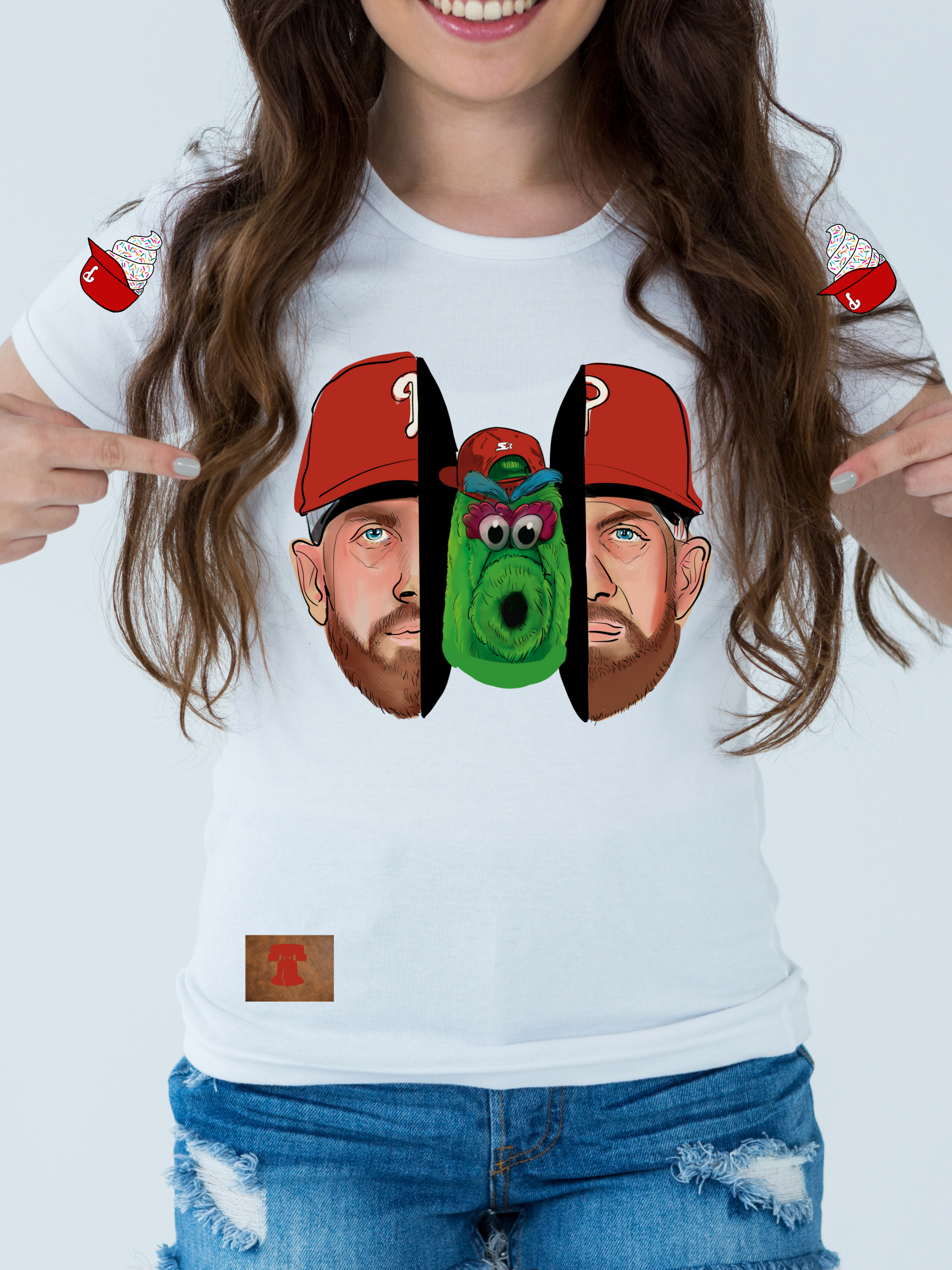 Philly Split Personality Tee – Bryce & Phanatic Vintage Baseball Energy | Female Fan Shirt
