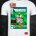 Comic-style football player in green-themed gear with "Barkley Unleashed" text on graphic tee