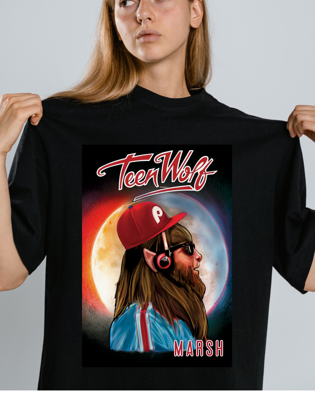 🌕 Marsh Teen Wolf Tee – Philly Baseball Meets Retro Cool