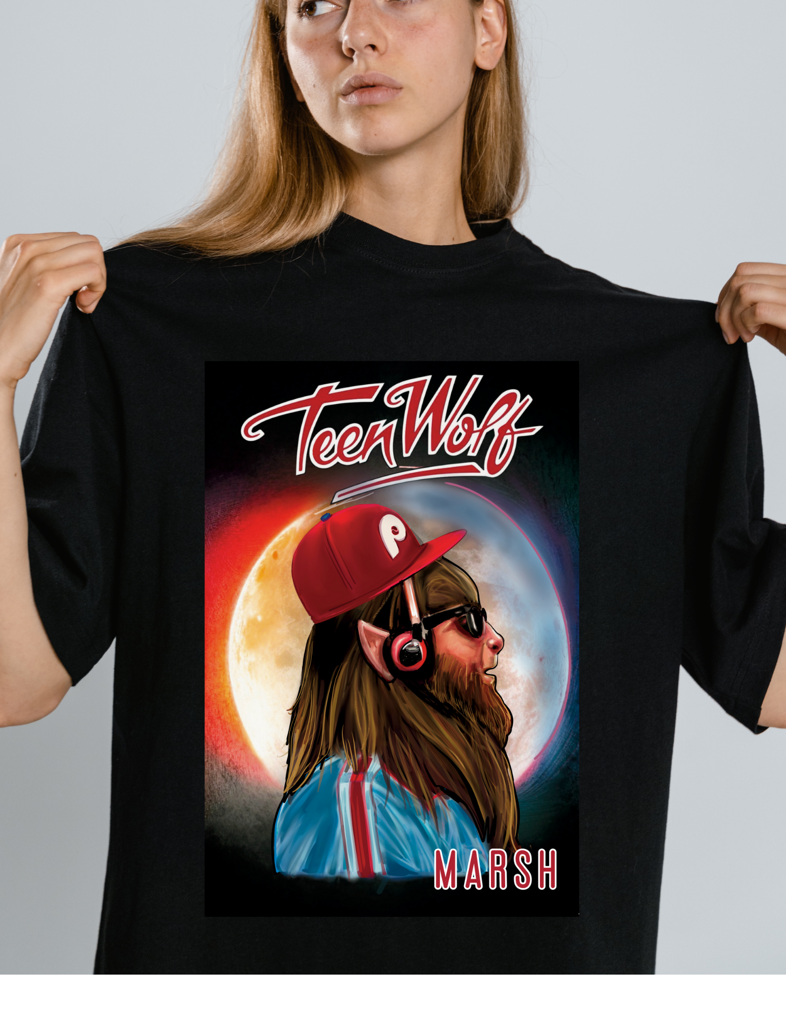 🌕 Marsh Teen Wolf Tee – Philly Baseball Meets Retro Cool