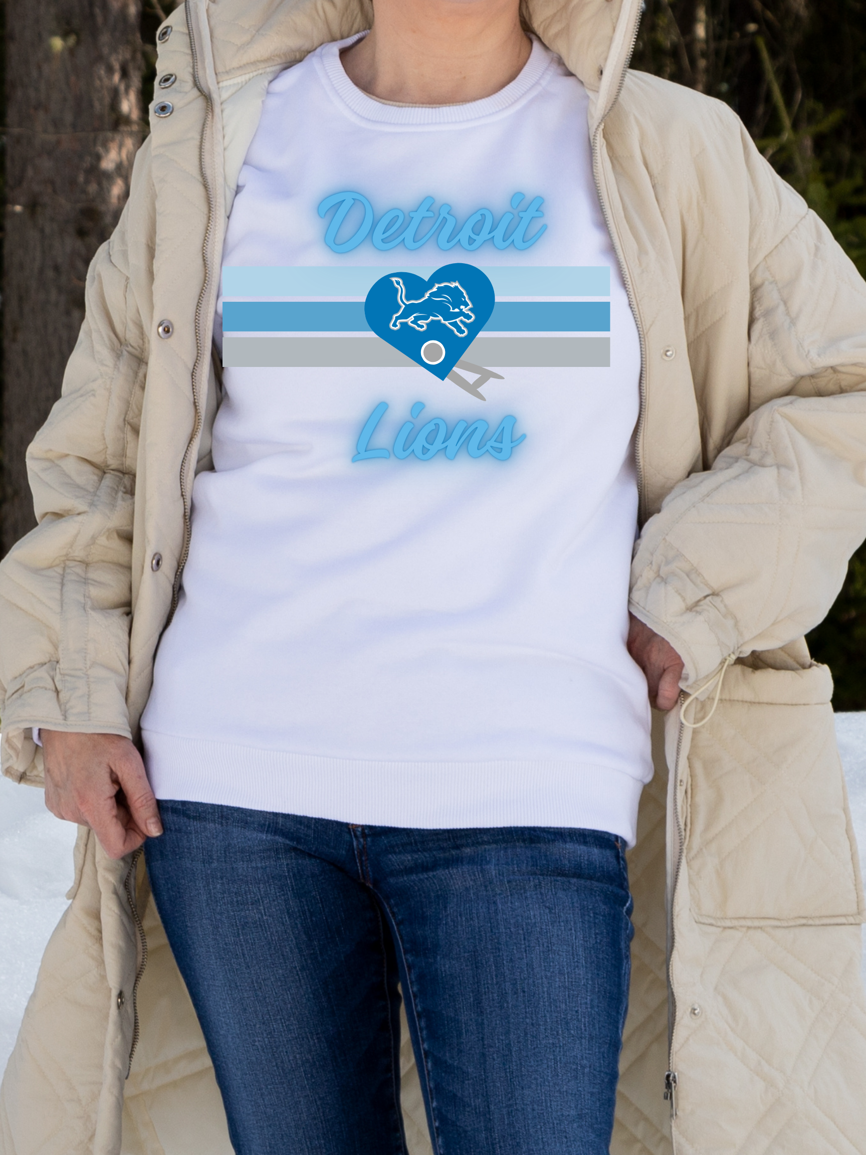 Detroit Football Heart Sweatshirt | Blue & Silver Fan Crewneck | Cozy Unisex Game Day Pullover