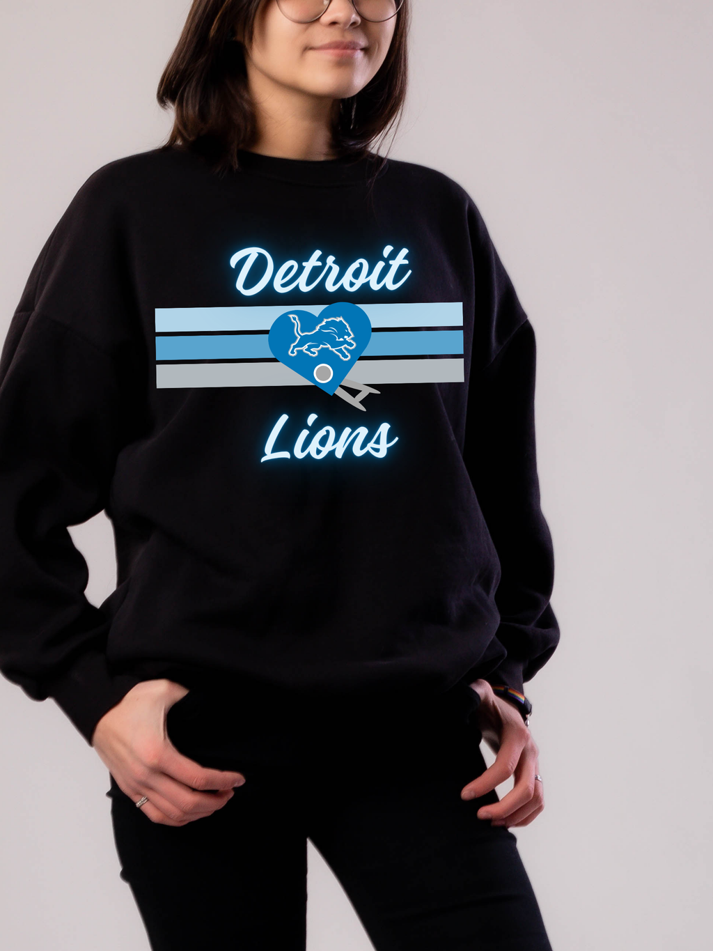 Detroit Football Heart Sweatshirt | Blue & Silver Fan Crewneck | Cozy Unisex Game Day Pullover