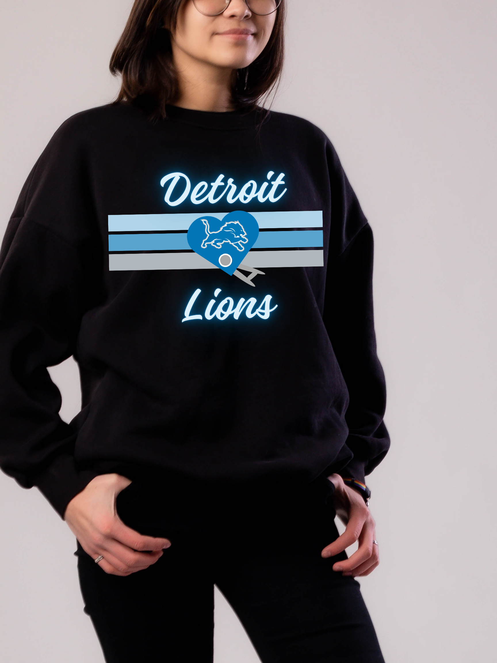 Detroit Football Heart Sweatshirt | Blue & Silver Fan Crewneck | Cozy Unisex Game Day Pullover