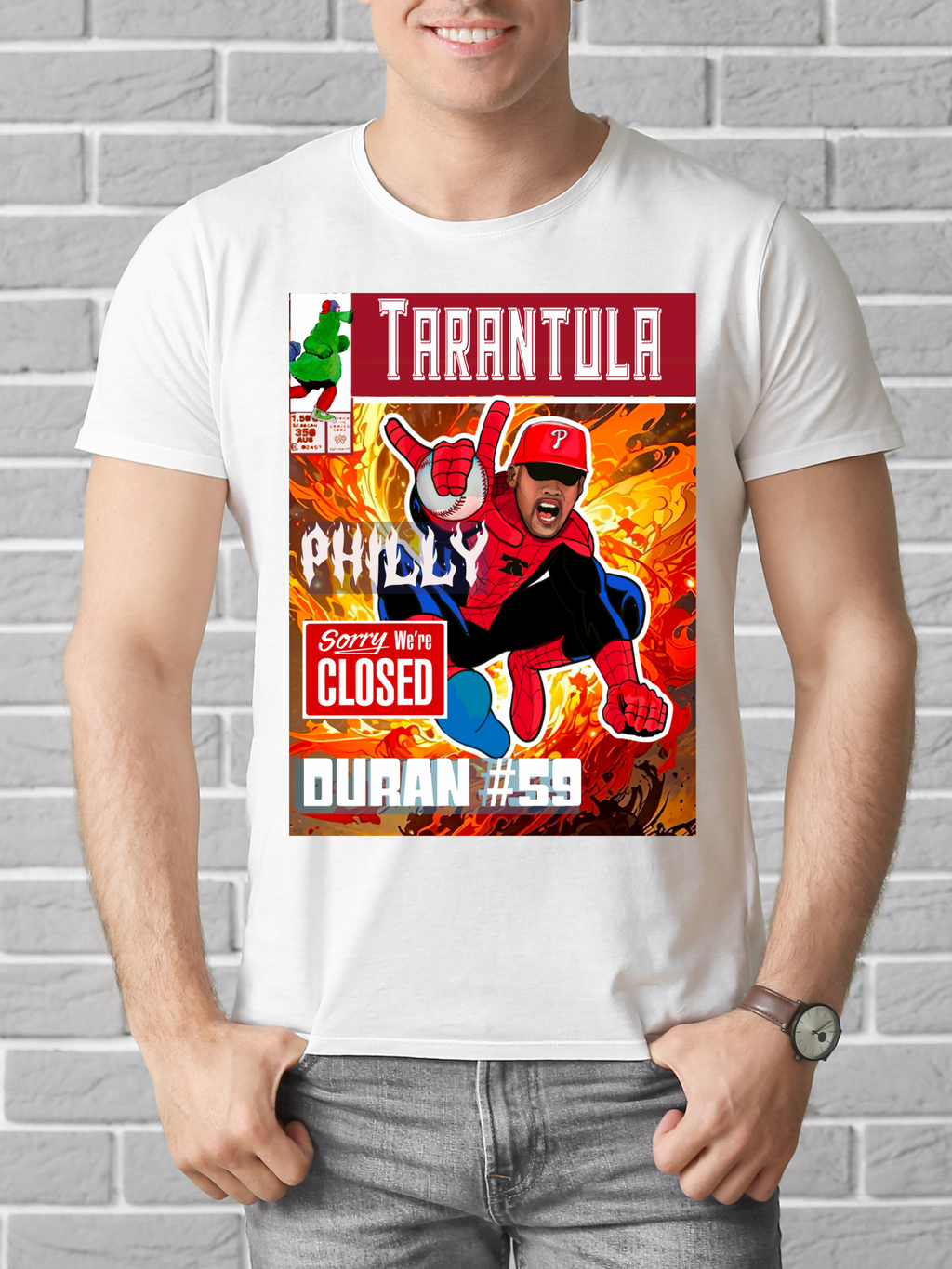 Tarantula inspired #59 Tee – Philly Pitching Power Comic Shirt (Mens)