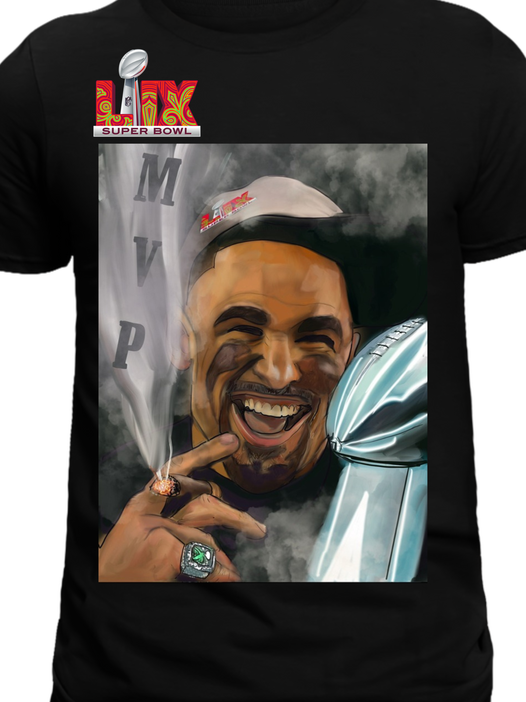 Custom MVP football shirt with trophy and smoke artwork