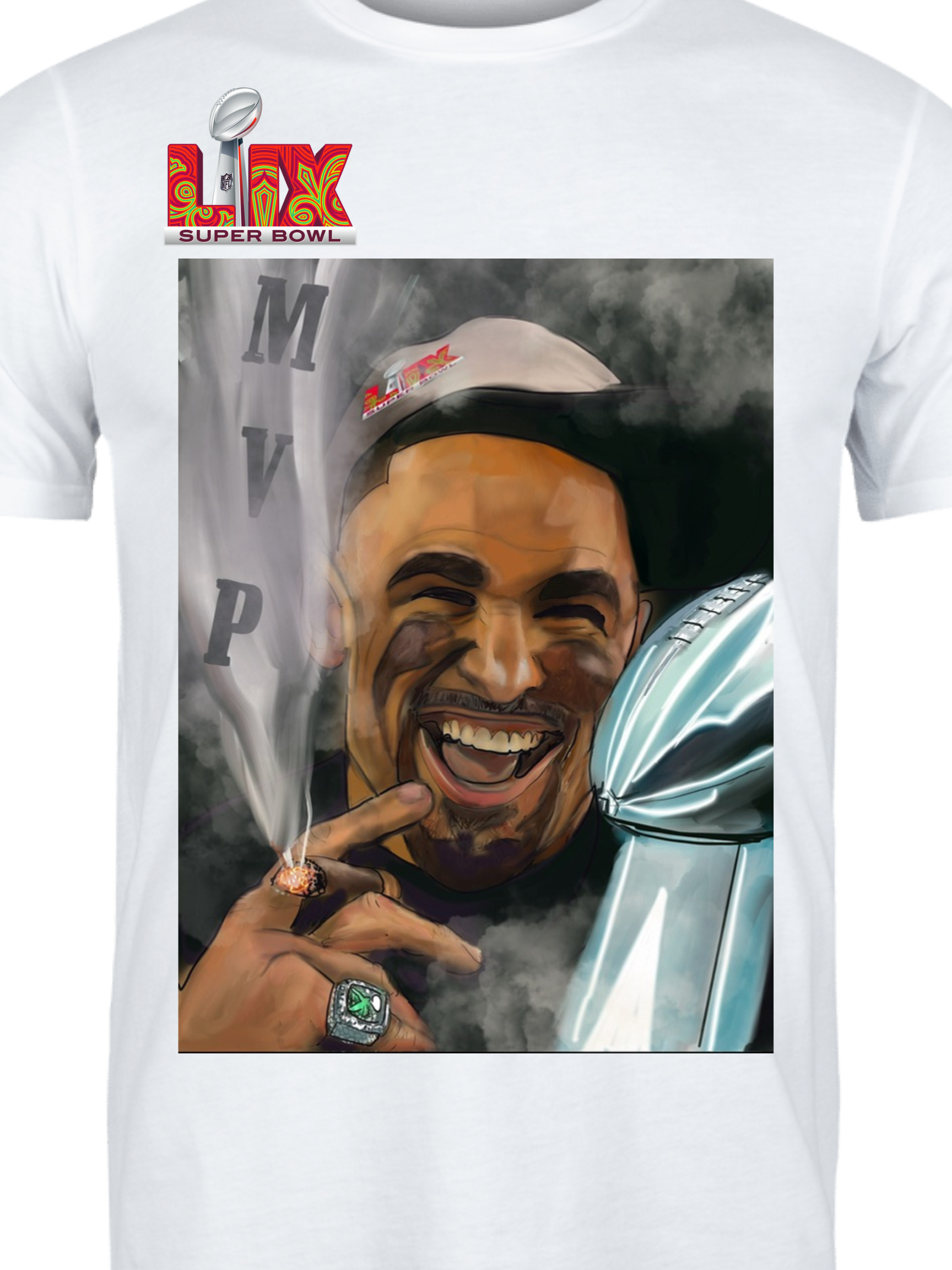 Custom MVP football shirt with trophy and smoke artwork