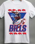 White T-shirt with Chadsters original artwork . DTG printed large wimage with Josh allen depicted as Captain America