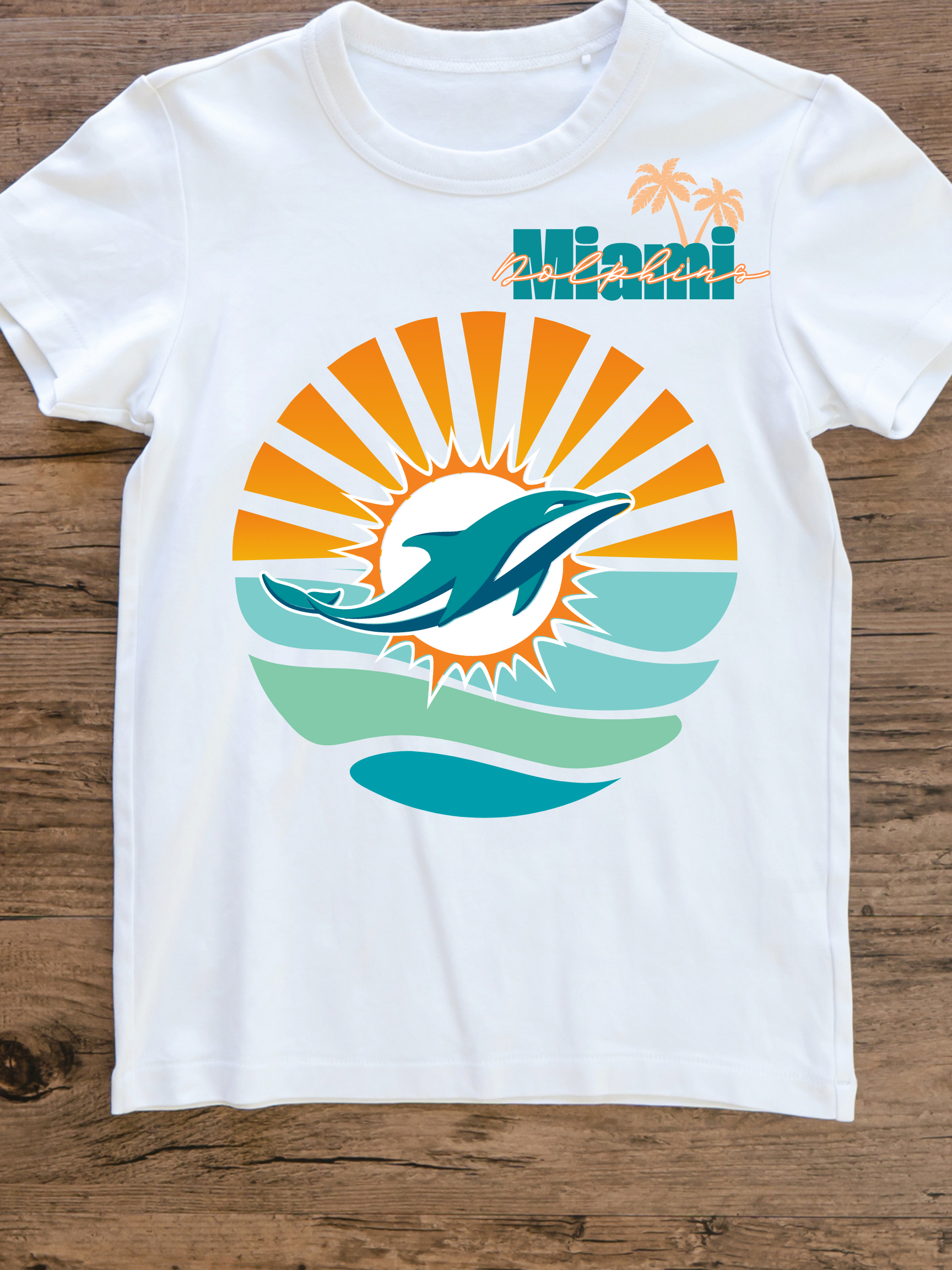 Miami Sunset Wave Tee – Retro Dolphin & Sunshine Graphic Shirt