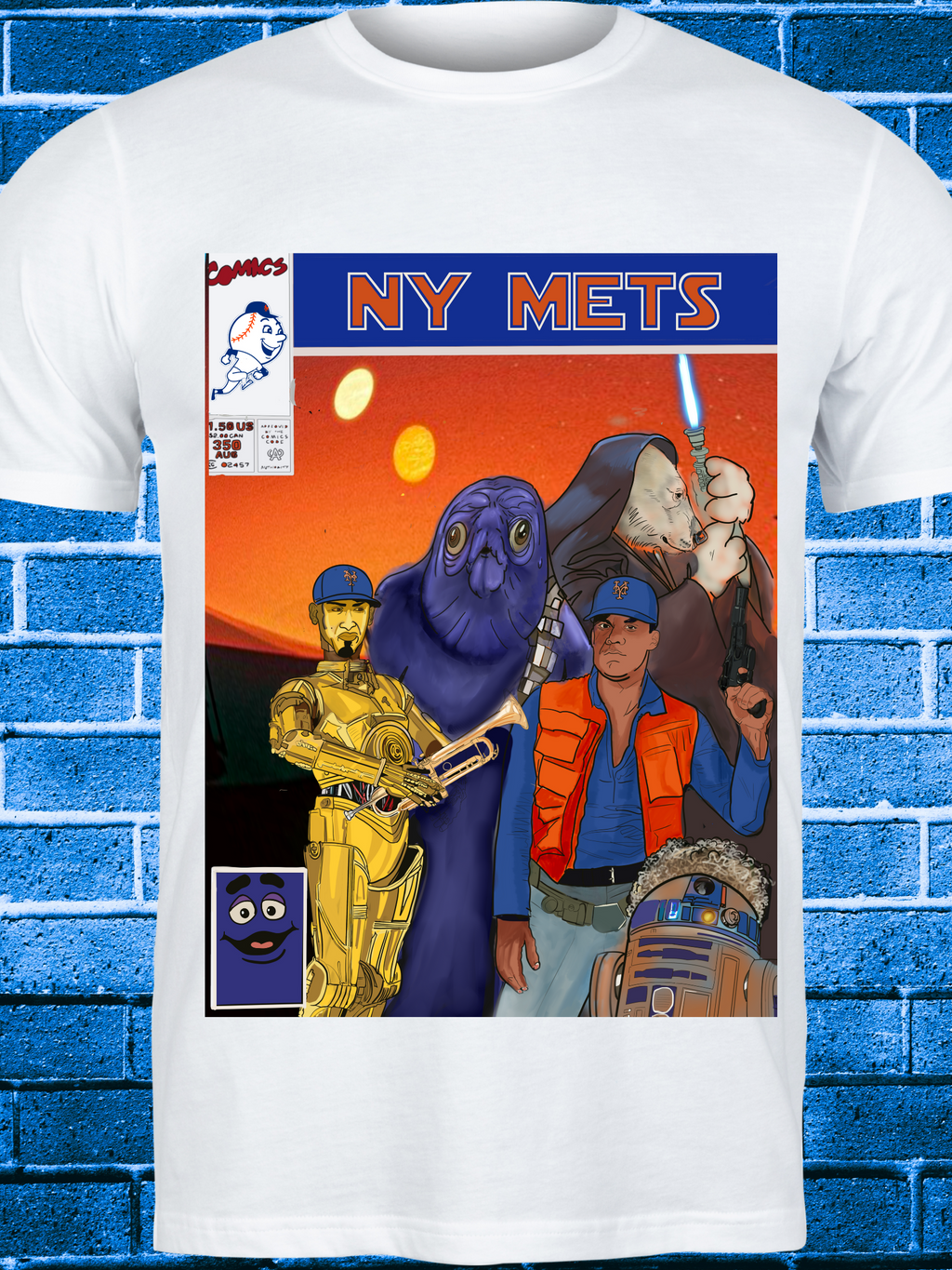 Comic-Style NY Baseball Fan Tee – Sci-Fi Parody Shirt for Mets Supporters
