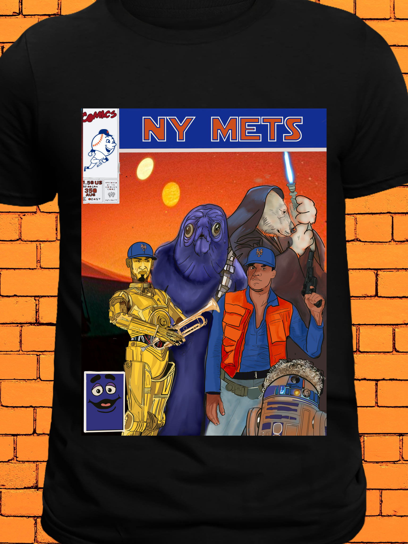 Comic-Style NY Baseball Fan Tee – Sci-Fi Parody Shirt for Mets Supporters
