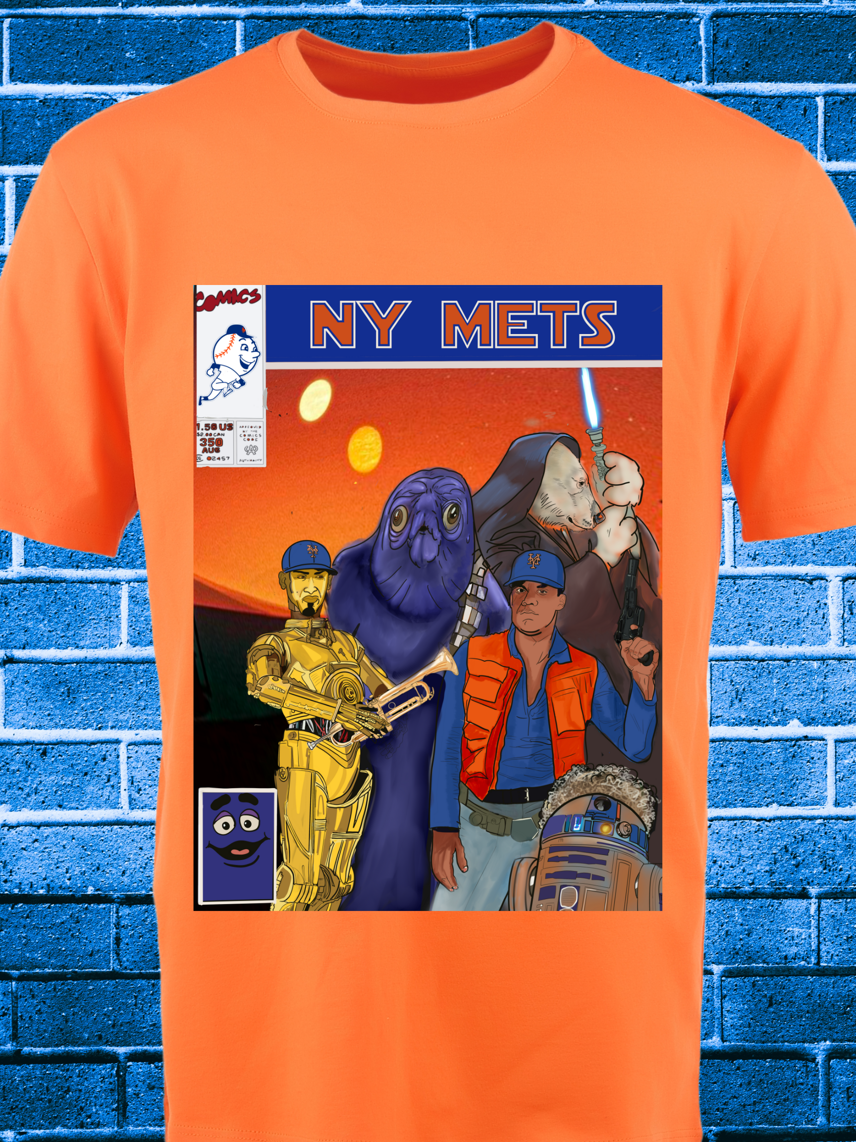 Comic-Style NY Baseball Fan Tee – Sci-Fi Parody Shirt for Mets Supporters