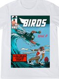 T-shirt with a comic book-style design featuring two characters on a wave, with text and graphics. Eagles football inspired