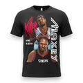 Black graphic t-shirt featuring illustrated portraits of Tyrese Maxey in Philadelphia Sixers jersey with “Killer” and “No More Mr. Nice Guy” text, bold street-style design for basketball fans.