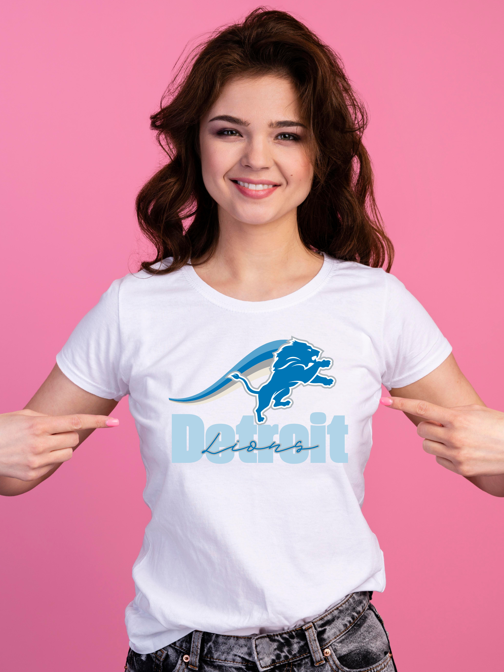 Motor City Football Spirit Tee | Roaring Blue Cat Fan Shirt | Detroit Game Day Graphic T-Shirt for Women