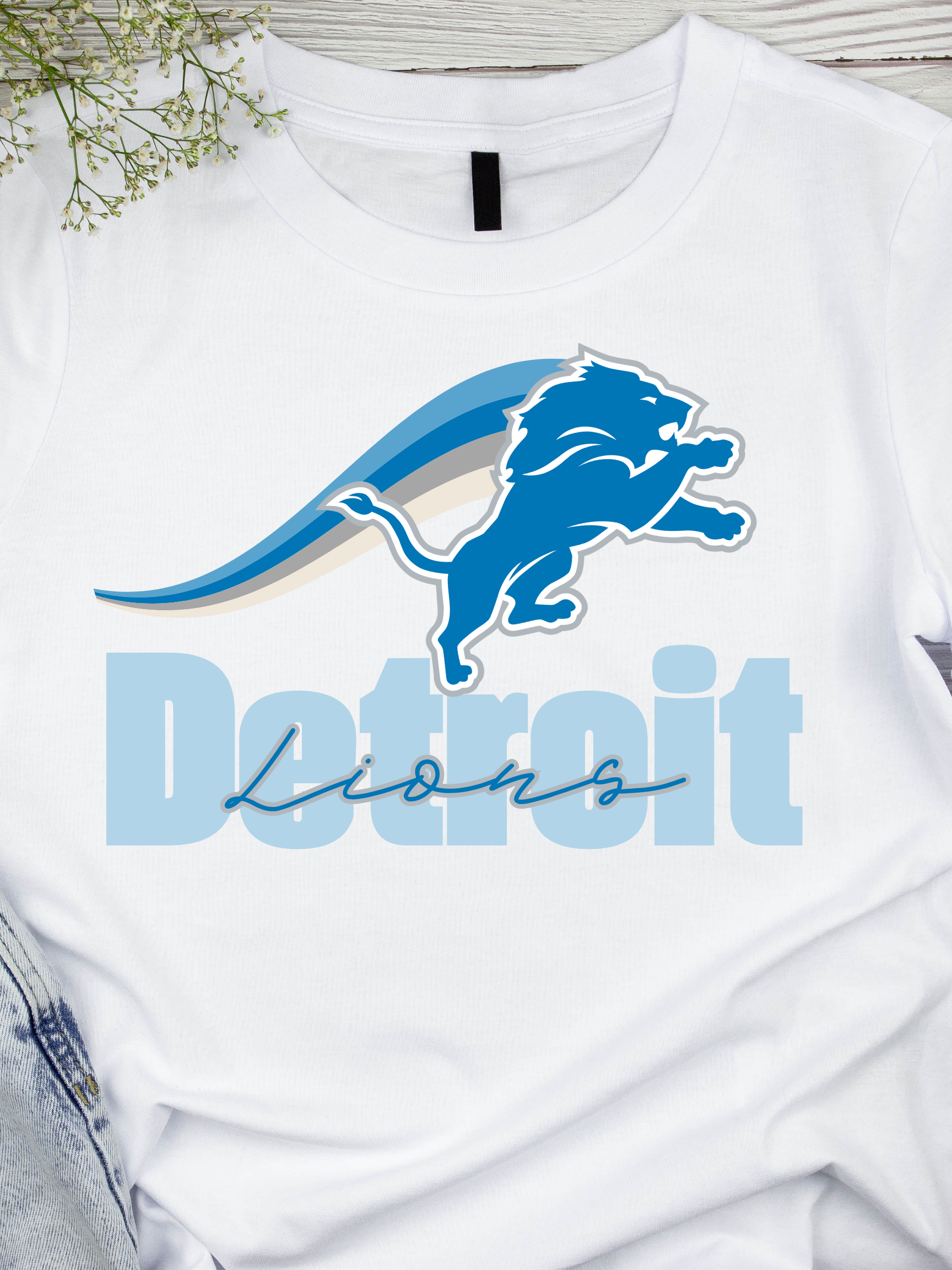 Motor City Football Spirit Tee | Roaring Blue Cat Fan Shirt | Detroit Game Day Graphic T-Shirt for Women