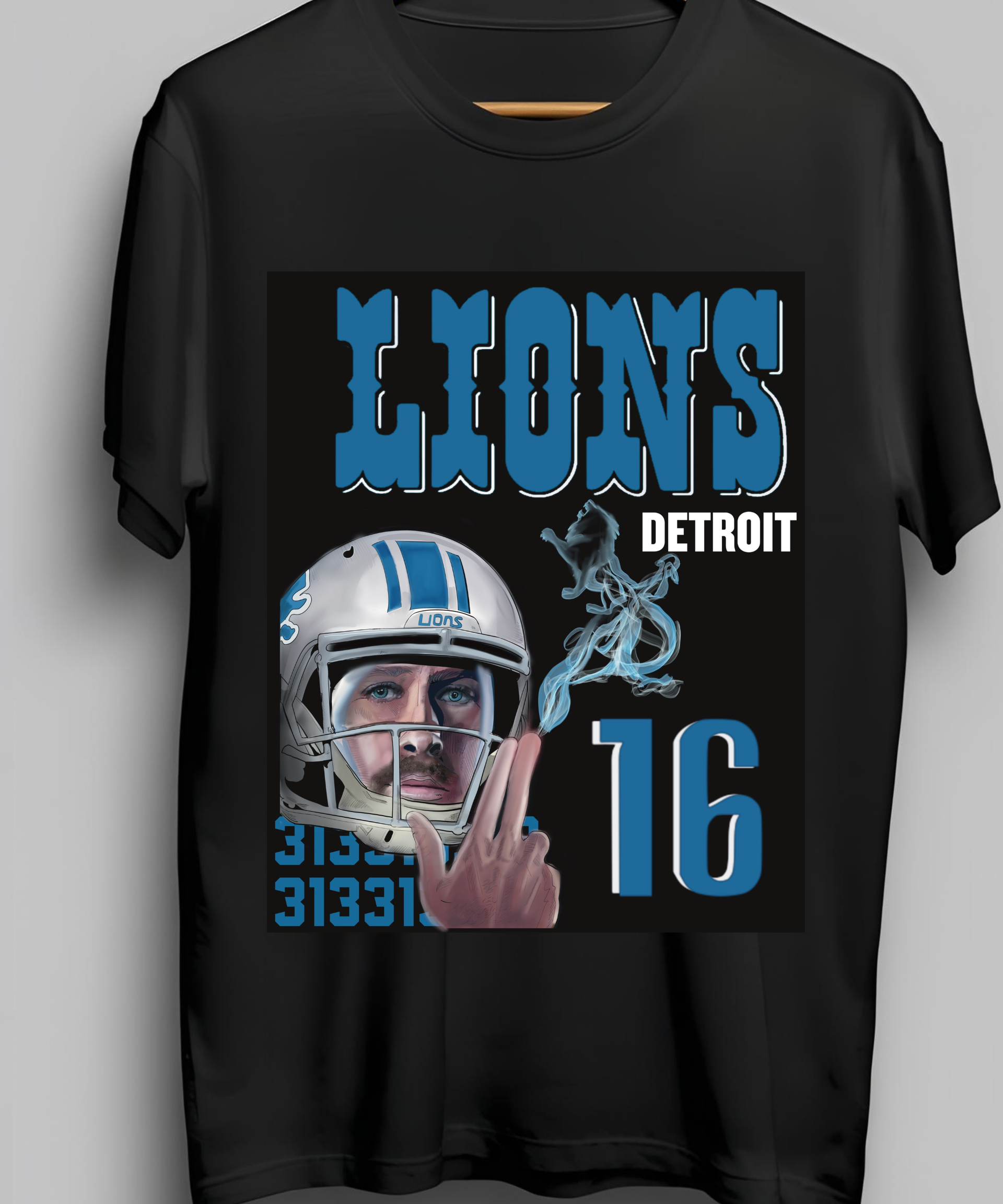 Detroit Football Blue & Black Fan Tee – #16 Inspired Graphic Shirt I Chadsters Original