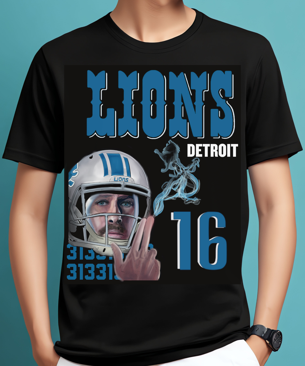 Detroit Football Blue & Black Fan Tee – #16 Inspired Graphic Shirt I Chadsters Original