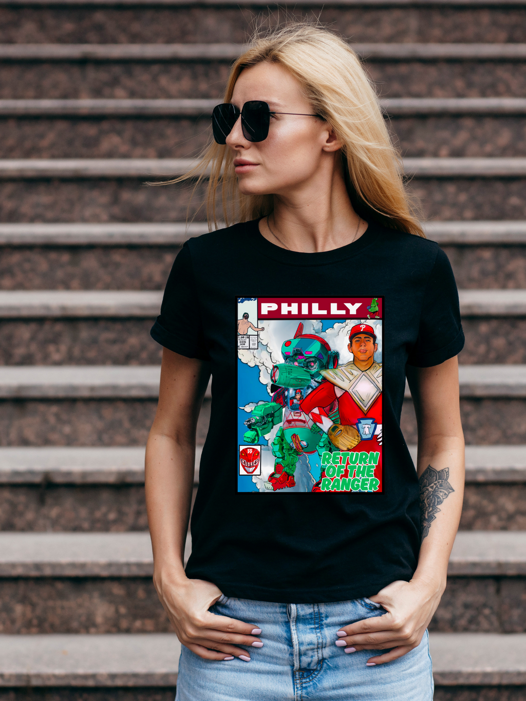 Return of the Ranger Philly Comic Shirt – Baseball Mech Parody Tee