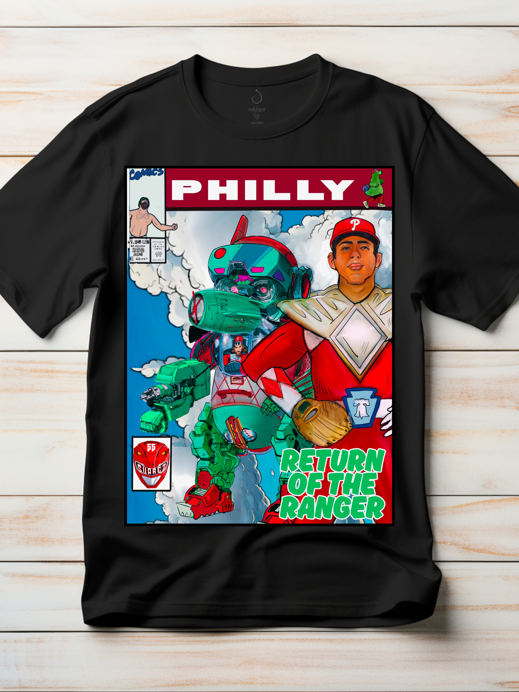 Return of the Ranger Philly Comic Shirt – Baseball Mech Parody Tee
