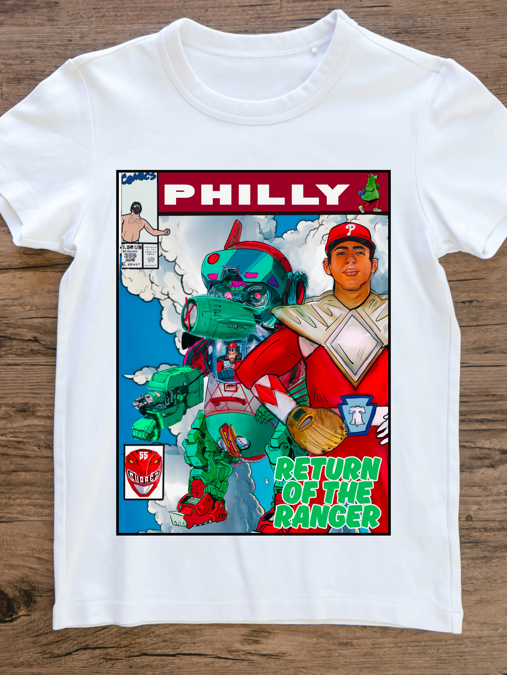 Return of the Ranger Philly Comic Shirt – Baseball Mech Parody Tee