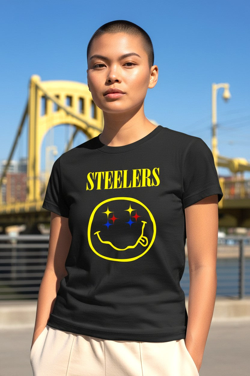 Steel City Football Smiley Tee & Hoodie – Black and Gold Fan Graphic Shirt I Chadsters original