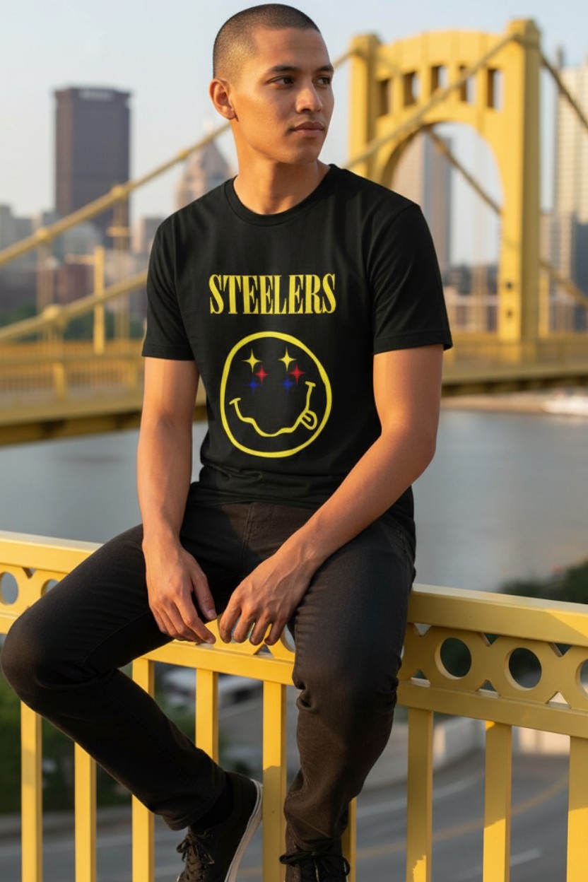 Steel City Football Smiley Tee & Hoodie – Black and Gold Fan Graphic Shirt I Chadsters original